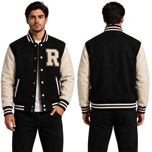 Chaqueta Universitaria Verde Bosque con Mangas Blancas en Contraste, Diseño Sencillo, Premium, 100% Lana, Ribete de Lana, Chaqueta Letterman - Product Image 2