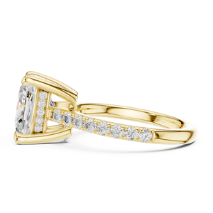 Anillo de Compromiso de Diseño Único en Oro Amarillo de 14K con Diamante de Corte Cojín de 4 CT, Certificado IGI, Diamante Cultivado en Laboratorio, Regalos de Aniversario y Boda - Product Image 2