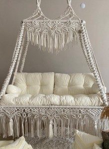 Outdoor Indoor Macrame Swing Bed, Hanging Chair, Hanging Porch Swing Bed, Garden <b>Hammock</b>, Hängesessel, Macrame <b>Hammock</b> Chair - Product Image 1