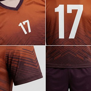 Custom Sublimation Print Men's Soccer Jersey Short Sleeve Anti-Bacterial Orange Gradient Geometric Pattern V-Neck - Product Image 4