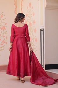 New Designer <b>Gold</b> Crush with Beads Embroidery Work Long Sleeve Anarkali Gowns for Wedding and Festival Wear Fancy <b>Clothes</b> - Product Image 5