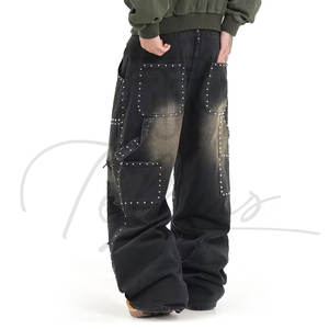 Pantalones holgados de alta calidad para hombre, azules lavados, con logo personalizado, jeans de corte holgado, jeans casuales de algodón para hombre. - Product Image 6