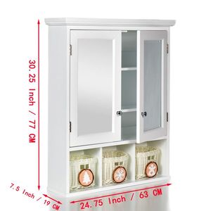 Armadietto da Bagno a 2 Ante con 2 Ripiani Regolabili e 3 Contenitori Stile Natalizio, Armadietto Portamedicinali, Specchio da Bagno - Product Image 3