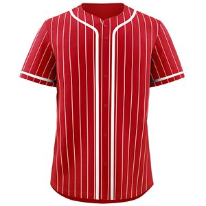 <b>Red</b> <b>Striped</b> Baseball Jersey Men's Short Sleeve Button Down Breathable Polyester Sport Shirt Regular Fit All Seasons Apparel - Product Image 1