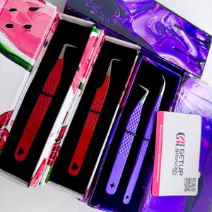 Pince à épiler GETUP BROSONS IMPEX en acier inoxydable rouge et violet, logo personnalisé, pointe lisse, anti-magnétique, prise en main parfaite, précision 10 mm - Product Image 5