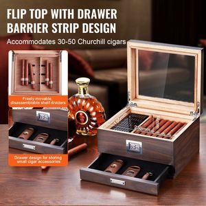 Humidor de Cigarros de Madera de Cedro Español Hecho a Mano, Estuche de Almacenamiento de Cigarros de Escritorio con Tapa de Vidrio y Humidificador Incorporado - Product Image 4