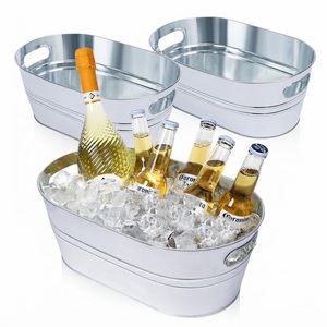 Bac à boissons en métal galvanisé, seau à glace ovale pour les fêtes, refroidisseur à vin et à bière en acier inoxydable antirouille avec poignée - Product Image 5