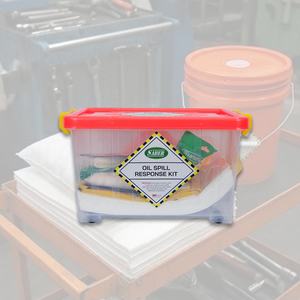 SABER Oil Spill Response Kit Clear Box with Red Lid Portable Industrial Leak Control - Product Image 1