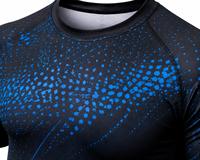 T-shirt de sport pour homme, tendance, noir et bleu, imprimé par sublimation, manches courtes, anti-UV, séchage rapide, polyester, adulte