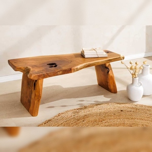 Banco de Madera para Exteriores Vandana Classic, Ecológico y Duradero, 100 cm, Marrón, Tronco de Teca Natural - Product Image 3