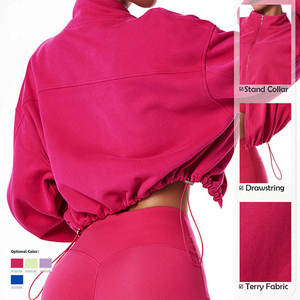 Women's High Waist Leggings Set Solid <b>Color</b> Long Sleeve Crop Top Puff Sleeve Zipper Front Gym Wear Full Length Spandex Polyester - Product Image 6