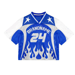 Camiseta de Fútbol Americano BRANDNAME para Hombre, Manga Corta, Cuello en V, Malla Transpirable, Número de Equipo Personalizado 24, Amarillo y Azul, Impresión Sublimada - Product Image 3