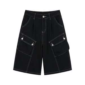 Wholesale Unisex Hip Hop Denim Shorts Streetwear Raw Edge Black Wash Baggy Shorts Casual Breathable Summer <b>Work</b> <b>Jean</b> Shorts - Product Image 3