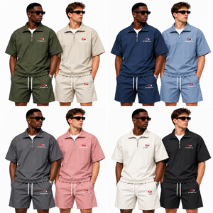 Conjunto de Camiseta y Pantalones Cortos Deportivos de Verano para Hombre, Personalizados por el Fabricante, Transpirables, de Secado Rápido, con Capucha, de Manga Corta, 100% Poliéster - Product Image 2