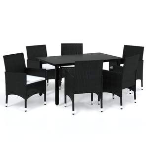 Ensemble de salle à manger en polyrotin noir durable de 7 pièces pour jardin, meubles de salle à manger d'extérieur résistants aux intempéries - Product Image 2