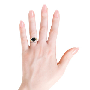 Anillo de Compromiso Clásico con Halo de Diamantes Negros y Blancos Naturales Redondos para Mujer, Oro de 10K, 14K, 18K, Plata 925, 935 - Product Image 2