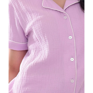 Conjunto de Pijama de Algodón Lavanda para Mujer, Manga Corta, con Botones, Ropa de Dormir de Verano - Product Image 3