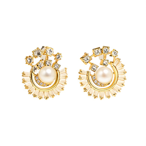 24K <b>Gold</b> Plated <b>Number</b> Stud Earrings with Zircon and Pearl - Product Image 1