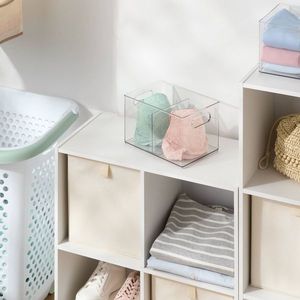 Contenitore portaoggetti trasparente multiuso con divisorio regolabile, cestino e contenitore in tessuto di piccole dimensioni - Product Image 3