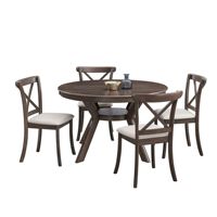 Table à manger moderne en bois pour 4-6 personnes, ronde de 47,24 pouces en bois d'hévéa avec base en piédestal à tréteaux pour dîner