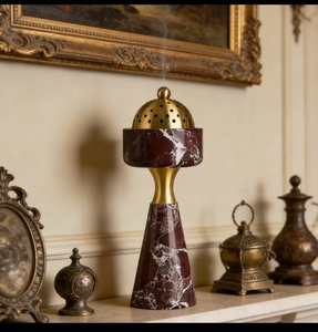 Brûleur d'encens en marbre bordeaux, Mubkhar arabe, encensoir Bakhoor, diffuseur d'aromathérapie fait main pour la maison et l'hôtel - Product Image 1