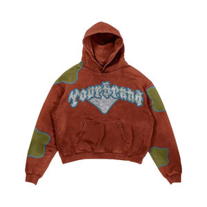 Glory Sudadera de invierno para hombre, estilo urbano, bordada con pedrería, 100% algodón, vintage, desgastada, con cremallera y parche personalizado, corte cropped - Product Image 5