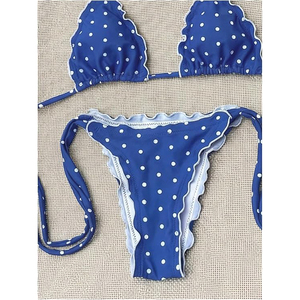 Conjunto de Bikini para Mujer, Traje de Baño con Volantes y Estampado de Lunares, Traje de Baño Triangular con Cuello Halter, Ropa de Playa Brasileña Sexy 2026 - Product Image 4