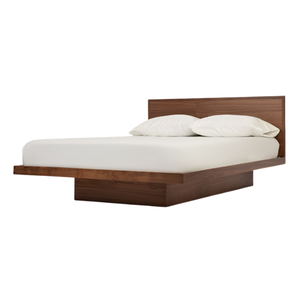 Cama Flotante Moderna de Madera de Teca Sólida con Cabecera Minimalista, Base Gruesa y Muebles de Dormitorio Contemporáneos - Product Image 1