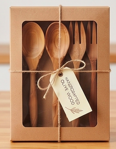 Ensemble de couverts en bois de qualité supérieure, manches simples, faits à la main, en bois massif, idéal pour les hôtels, les restaurants, la restauration, les plats et les desserts. - Product Image 5