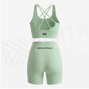 Ensemble de yoga 2 pièces North Approach, fermeture éclair intégrale sur le devant, noir uni, tissu respirant, vêtements de sport pour femmes - Product Image 2