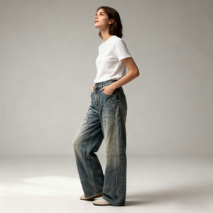 Skinny Fit High Waist Plus Size Women's Jeans Fashionable Denim Casual Solid Loose Straight Washed Baggy Jeans High Quality - Product Image 6