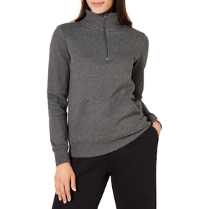 Sweat-shirt bleu clair pour femme avec fermeture éclair quart de tour, poches, coupe classique, col montant, manches longues, idéal pour l'automne - Product Image 3