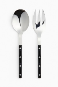Ensemble de cuillères et fourchettes à salade en cuivre avec manches à motifs noirs pour la table - Product Image 3
