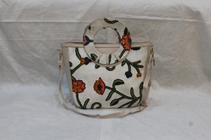 Floral Embroidered ari work Tote Bag PU Leather Shoulder <b>Handbag</b> Casual Carryall for Daily Use - Product Image 2