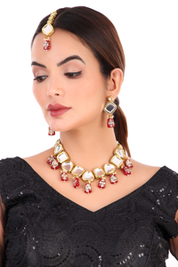 Party Wear Engagement Wedding Anniversary Choker Earrings Set Traditional Zircon Trendy <b>Gift</b> Jewelry Women Necklace Brass Alloy - Product Image 3