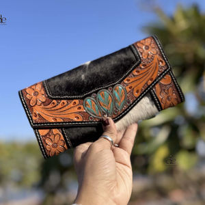 Hermoso diseño tallado a mano billetera de cuero embrague funda de teléfono tarjeta elegante billetera de piel de vaca multiusos embrague de mujer - Product Image 1