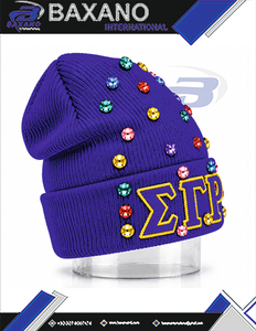Casquette d'hiver en tricot bleu avec embellissements en strass pour femmes de la sororité Sigma Gamma Rho SGR, avec broderie en chenille - Product Image 6
