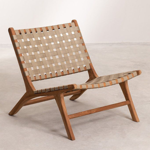 Fauteuil lounge de luxe en cuir véritable tissé à la main, fauteuil d'appoint en bois massif de qualité supérieure pour mobilier de salon d'hôtel - Product Image 1