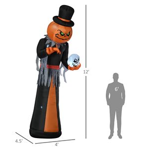 Decorazione Gonfiabile di Halloween da 3,6 Metri: Zucca con Scheletro e Luci LED per Feste in Giardino - Product Image 3