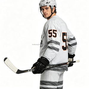 Maillot de hockey sur glace personnalisé blanc pour homme, col en V, manches longues, maille respirante, imprimé par sublimation, uniforme d'équipe Cat - Product Image 4