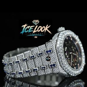 Reloj Mecánico para Hombre Ice Look, Esfera Redonda Analógica de 42 mm, Correa de Acero Inoxidable de 20 mm, Estilo Moissanita, Joyería de Lujo - Product Image 3