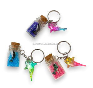 Cute Shark Charm Bottle Keychain with <b>Purple</b> <b>Glitter</b> and Cork Lid Acryl Animal Shape Zinc Alloy Ring - Product Image 5