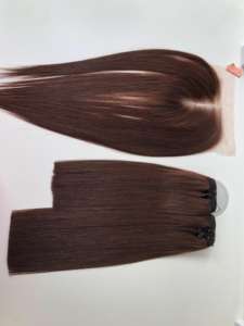 Extensions de cheveux vierges brunes café lisses et doubles tirées, avec fermeture, provenant de cheveux humains vietnamiens sains à 100% - Product Image 3