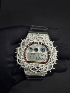 Reloj Digital para Hombre con Pedrería, Pantalla Mixta, Estilo Hip-Hop de Lujo, Correa de Acero Inoxidable, Caja Redonda de 41 mm, Movimiento de Cuarzo - Product Image 1