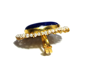 Natural Lapis Lazuli Oval Gemstone <b>Ring</b> Pearl Border 925 Silver Plated Handmade Bohemian Style Third Party Certified Statement - Product Image 2