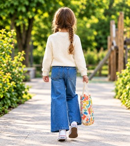 Jeans en denim délavé pour enfants, coupe large tendance, tissu doux et confortable, idéal pour le quotidien – Meilleures ventes - Product Image 2
