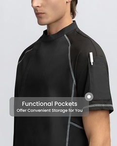 Chaqueta de Chef Negra de Manga Corta para Hombre, Poliéster Tejido, Cierre de Botones, Uniforme para Camareros, Uso en Restaurantes y Bares - Product Image 5