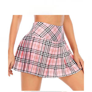 <b>check</b> textured Pleated Golf <b>Skirt</b> Elastic Waist Sporty Shorts Solid Color Breathable Woven Fabric - Product Image 1
