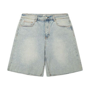 Shorts en jean personnalisés effet délavé vintage avec strass pour hommes – Streetwear tendance et stylé – Vente en gros - Product Image 4