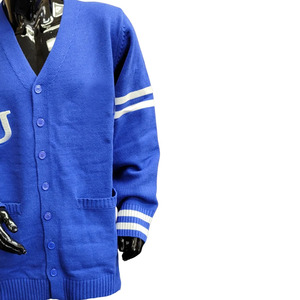 Cardigan en tricot de laine/acrylique bleu pour homme, veste de sport boutonnée, pull respirant à séchage rapide, impression réfléchissante, décontracté, hiver, col en V - Product Image 2